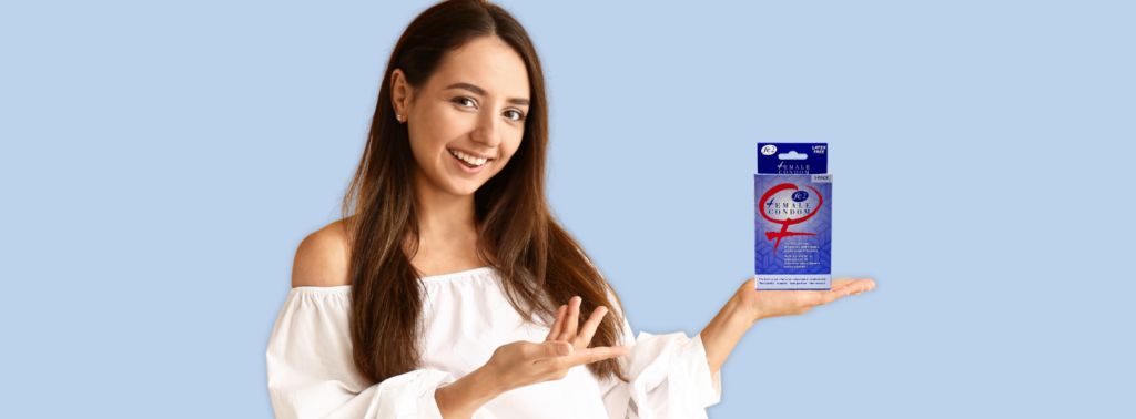 Woman holding the Health Canada-approved FC2 Female Condom for an article about where to buy female condoms in Canada